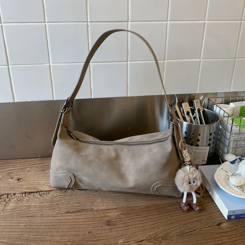 Trendy Suede Leather Underarm Bag – Retro Motorcycle Style for Women