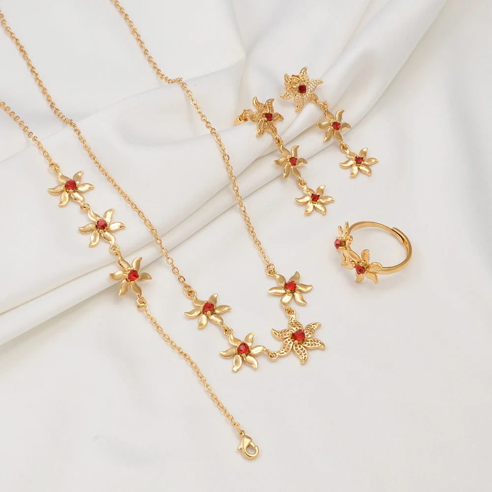 Anniyo African Flower Jewelry Set – Necklace, Earrings, Bracelet & Rings for Women