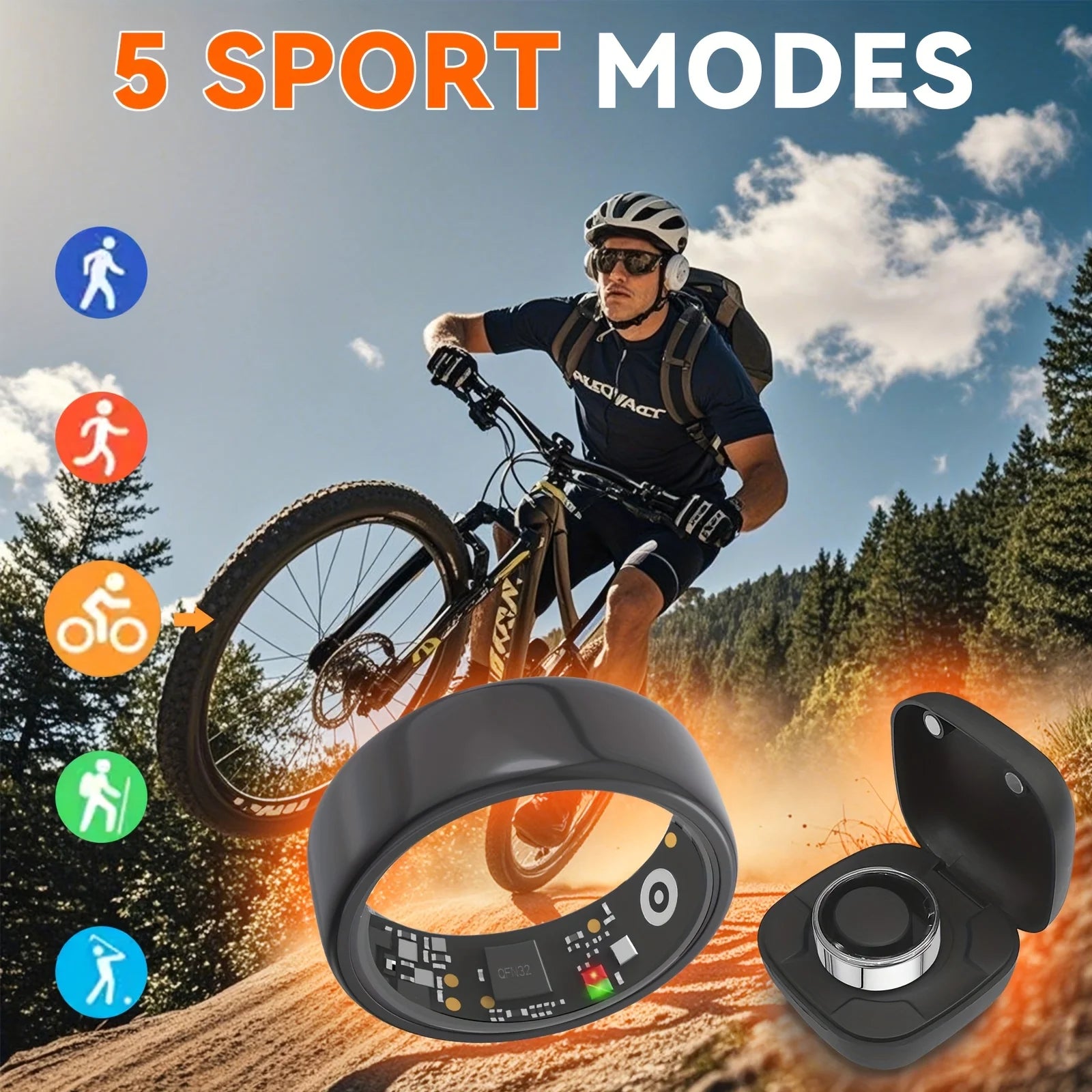Smart Ring – Heart Rate, Blood Pressure, Sleep & Motion Tracking, IP68 Waterproof, Unisex Gift