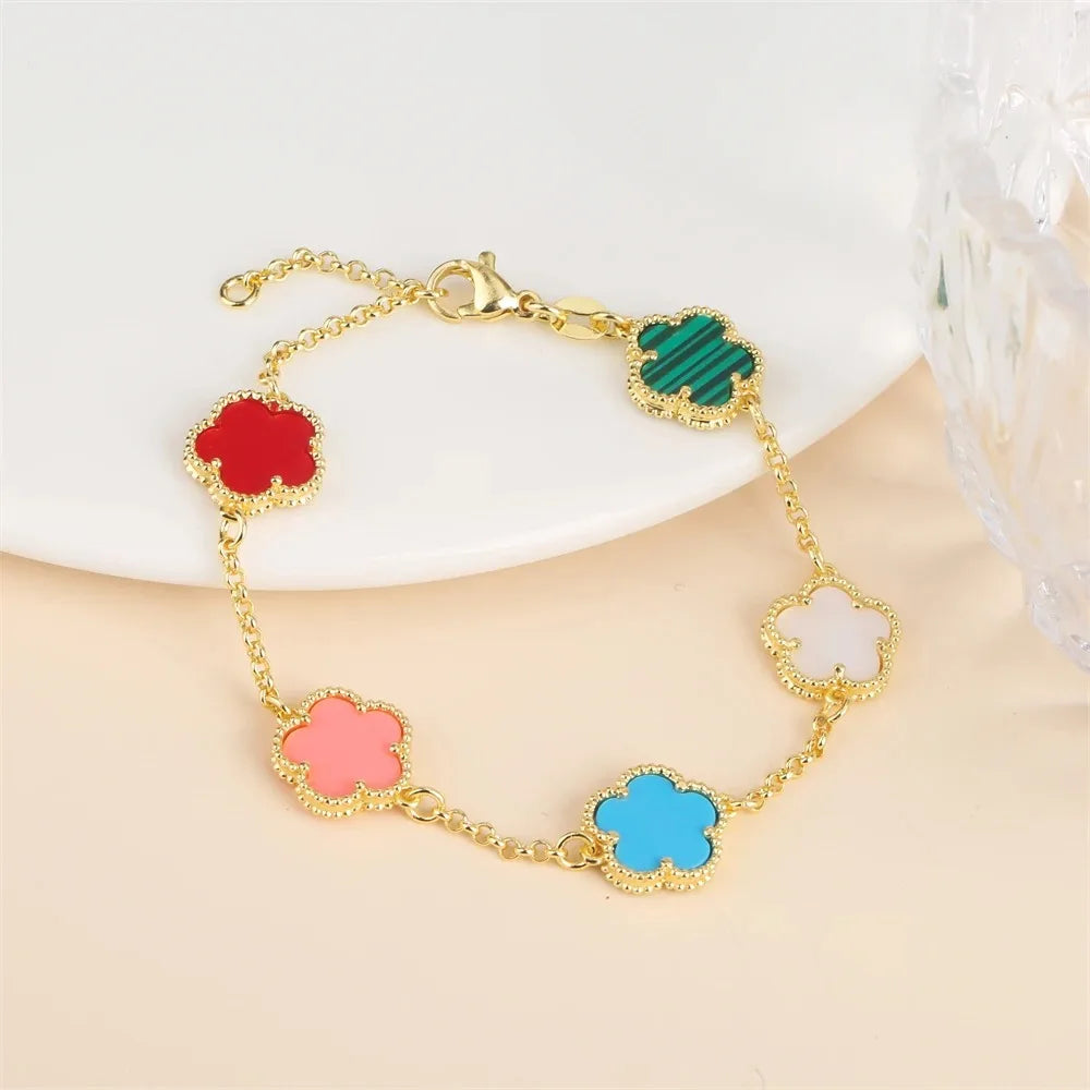 Five-Leaf Flower Jewelry Set – Bracelet & Necklace for Women