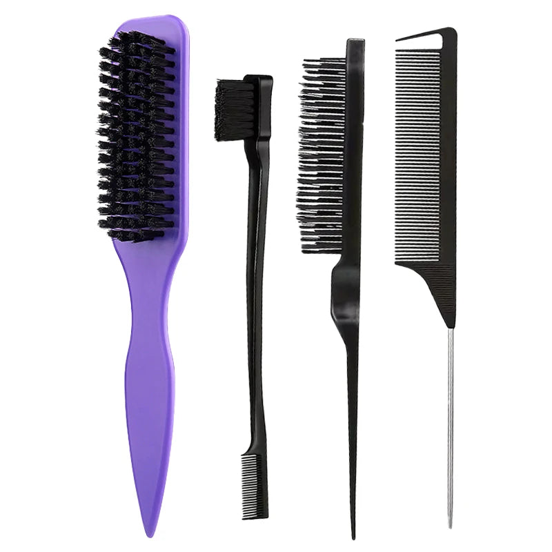 Boar Bristle Hair Brush – Slick Back, Ponytail & Bun, Edge Control, Backcombing & Teasing