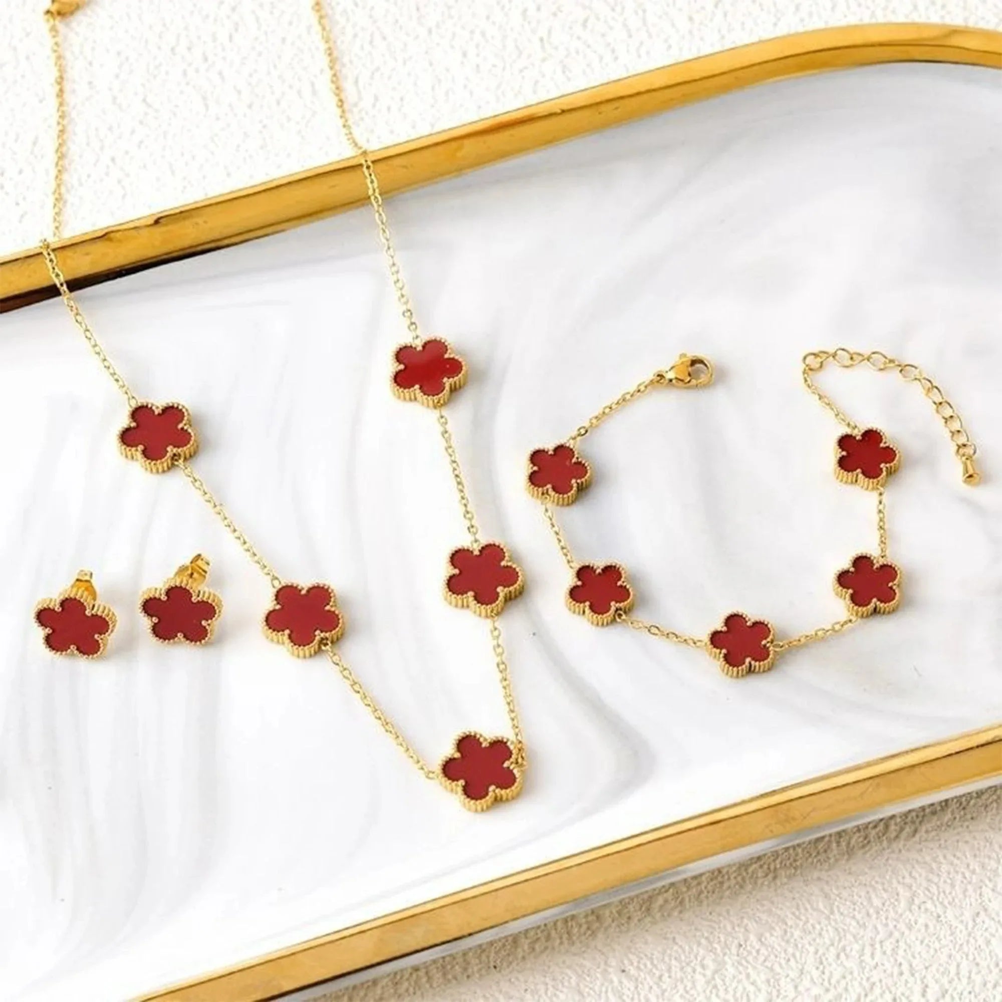 Clover Five-Leaf Stainless Steel Jewelry Set for Women