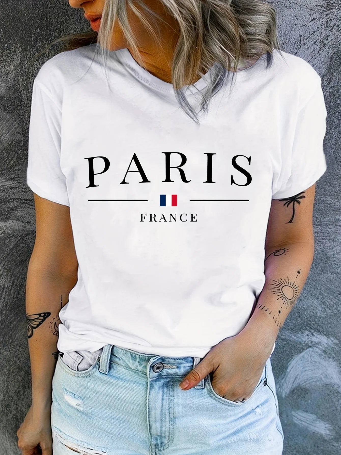 PARIS France Women's Casual Crew Neck T-Shirt – Geometric Pattern, Soft Summer Wear