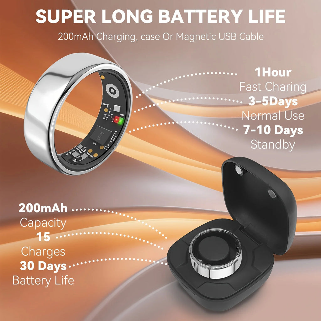Smart Ring – Heart Rate, Blood Pressure, Sleep & Motion Tracking, IP68 Waterproof, Unisex Gift