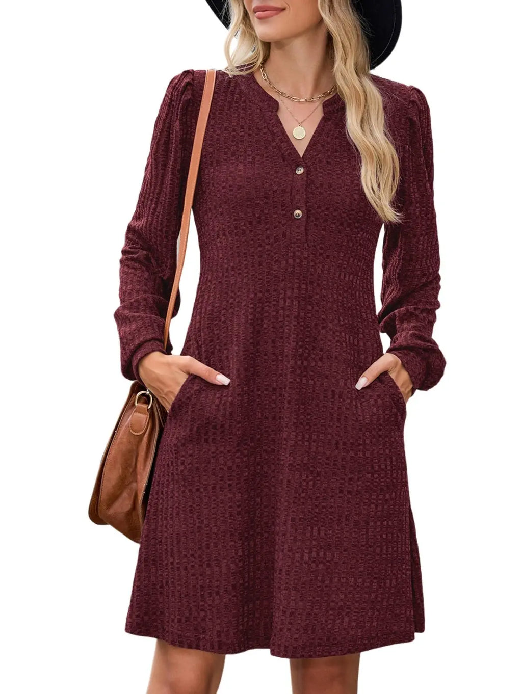 ZAFUL Women’s Long Sleeve V-Neck Knit Dress