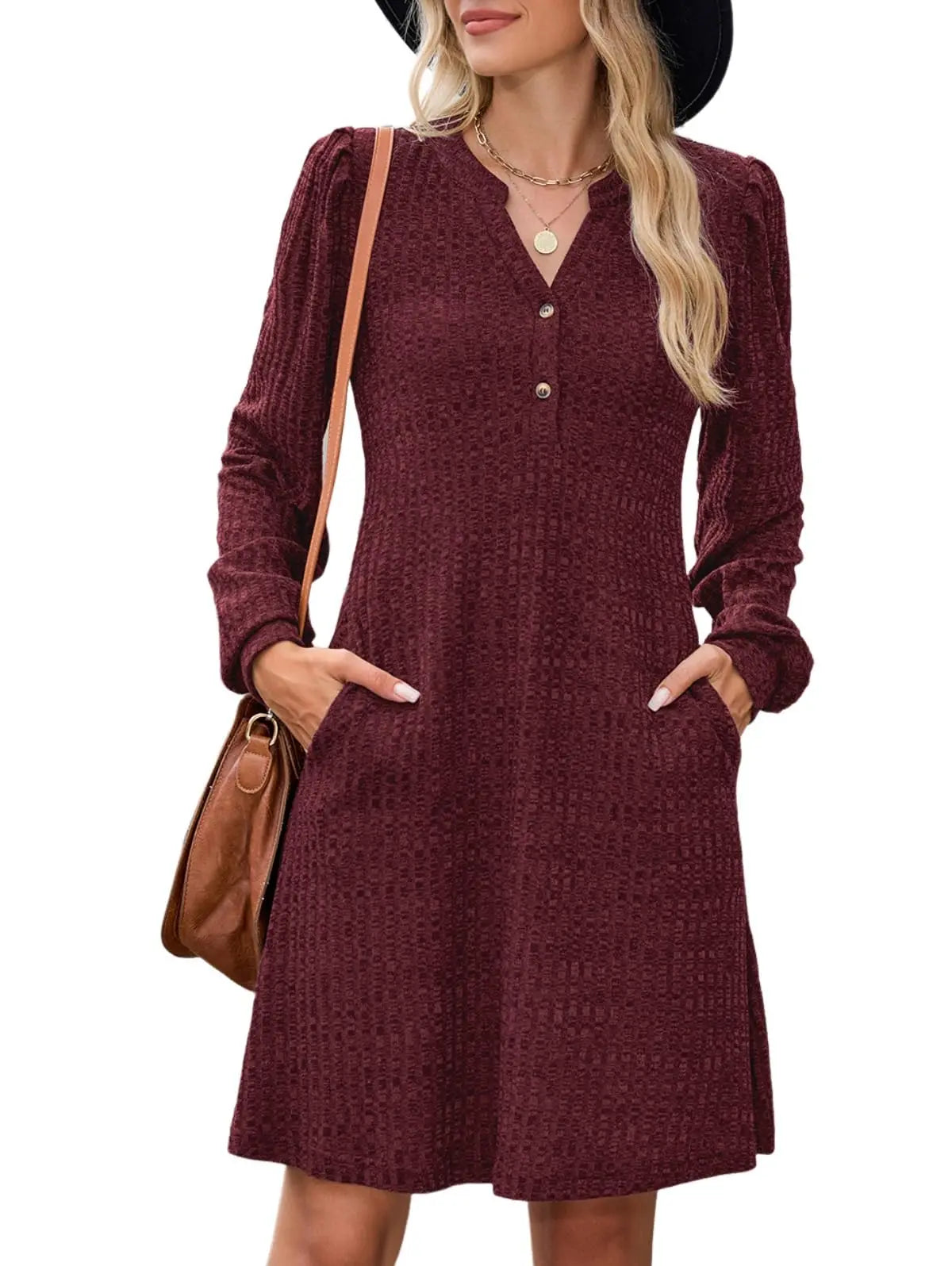 ZAFUL Women’s Long Sleeve V-Neck Knit Dress