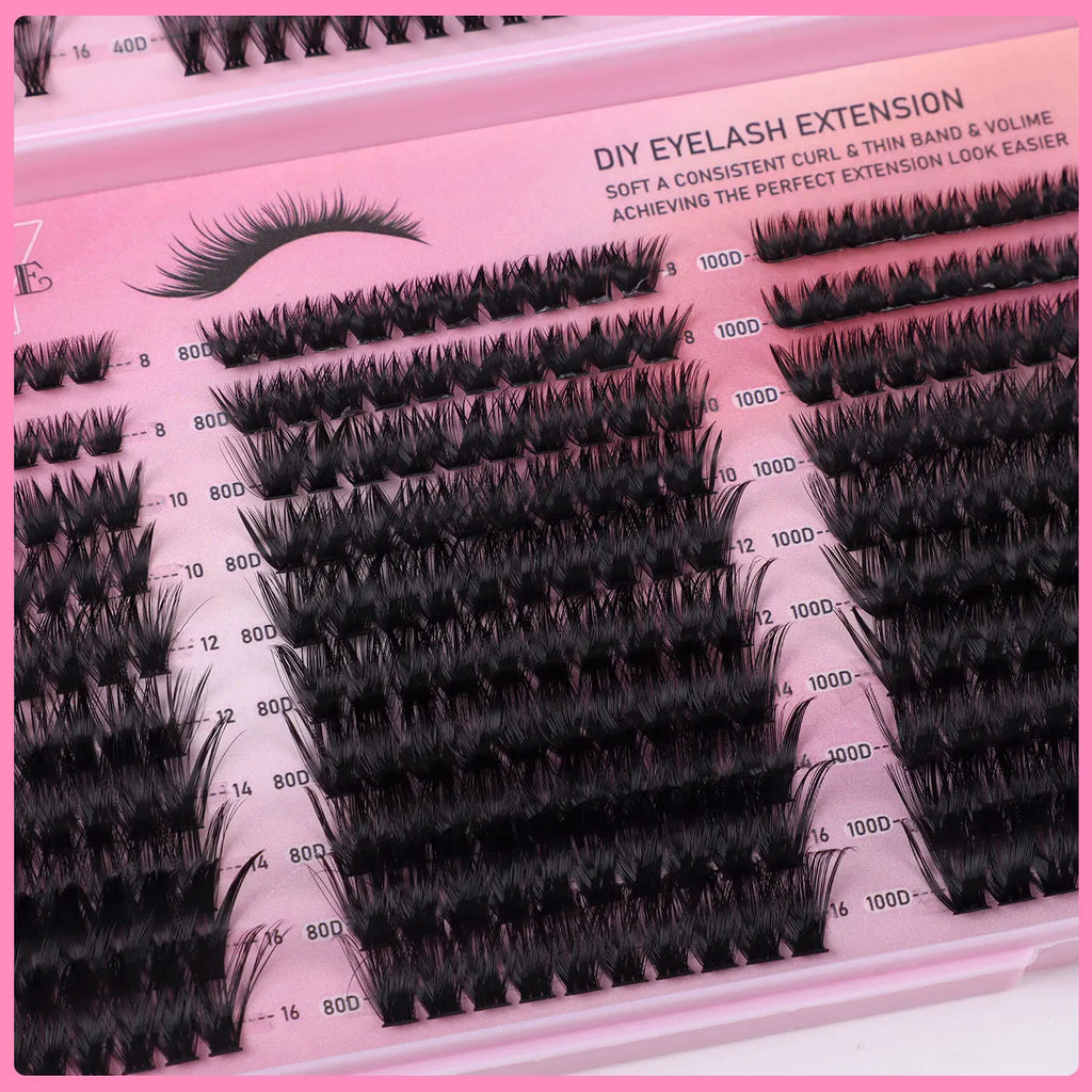 600PCS Eyelash Extensions – Thick Fluffy, 30D/100D, Mixed Length, DIY Cluster Lashes