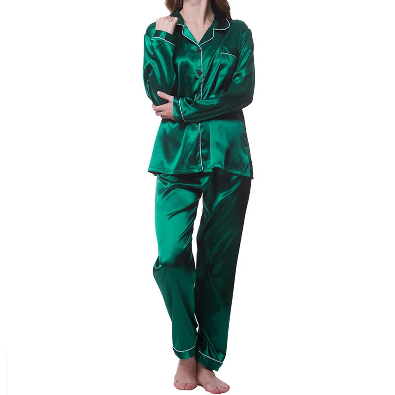 Women’s Satin Pajama Set – Long Sleeve 2-Piece Loungewear