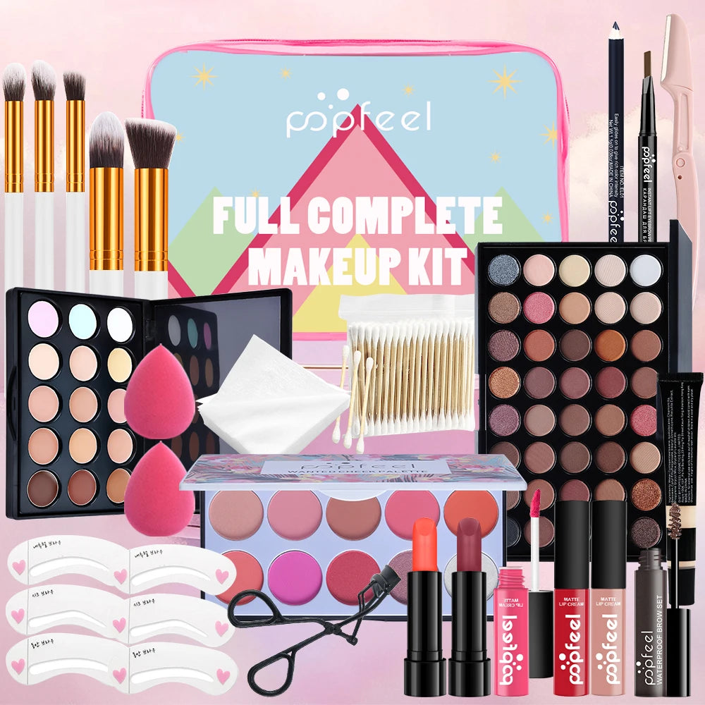 POPFEEL Face Makeup Set – Eyeshadow, Blush & Brushes, Beginner-Friendly, Gift Idea