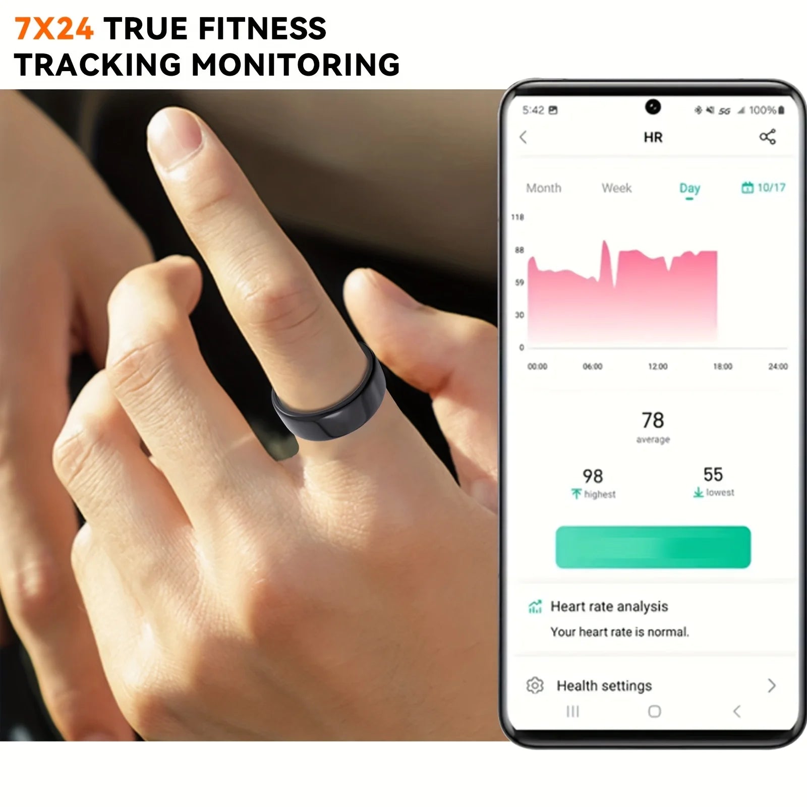 Smart Ring – Heart Rate, Blood Pressure, Sleep & Motion Tracking, IP68 Waterproof, Unisex Gift
