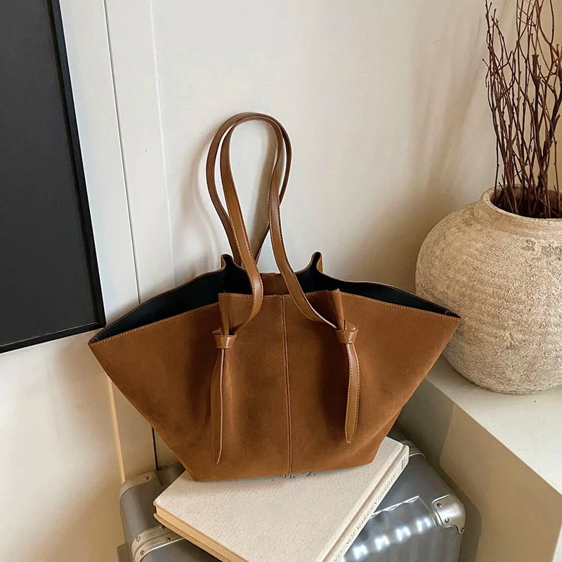Faux Suede Tote Bag – Luxury Women’s Shoulder Handbag