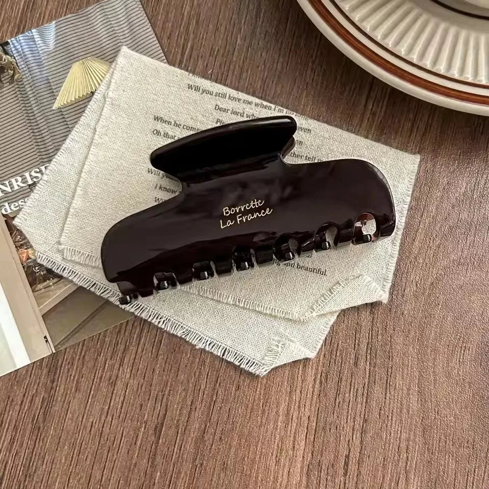 Vintage French Hair Clip – Two-Tone Wood & Marble Design