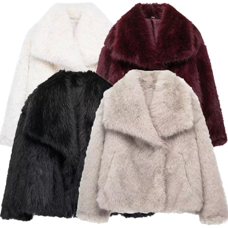 HXAO Women's Winter Faux Fur Coat 2024 – Plush Fluffy Autumn Jacket