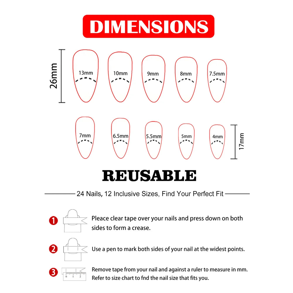 French Red & Gold Matte Fake Nails – Medium Drop Shape, Full Coverage, Press-On