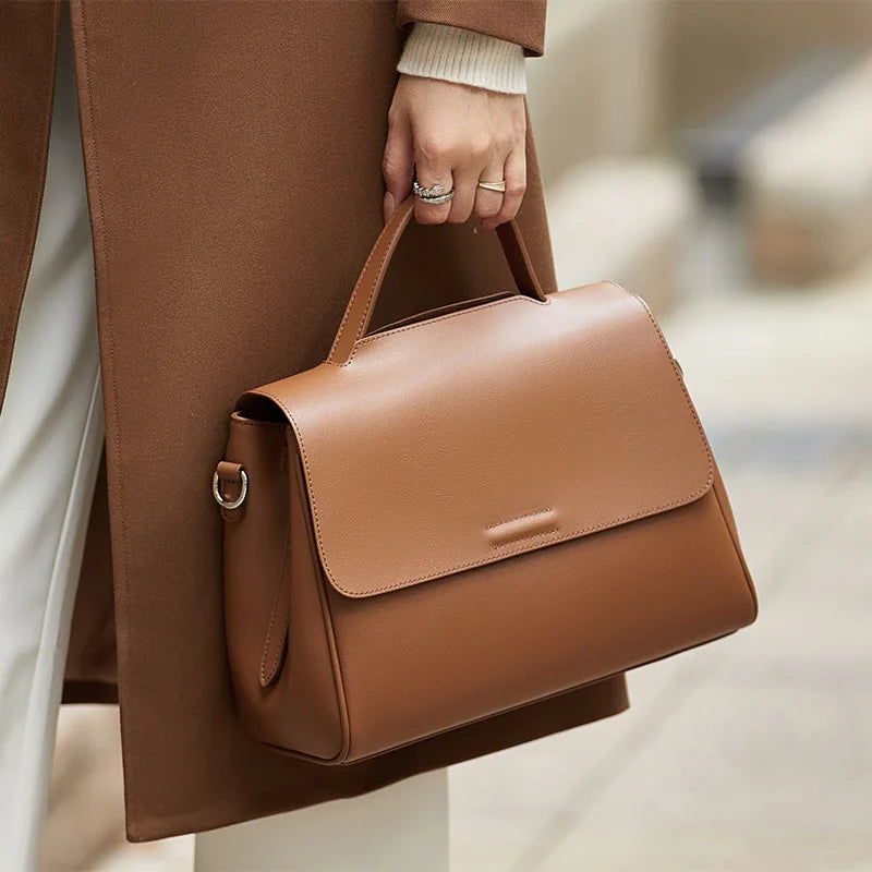 Solid Cowhide Handbag – Luxury Women’s Single-Shoulder Leather Bag