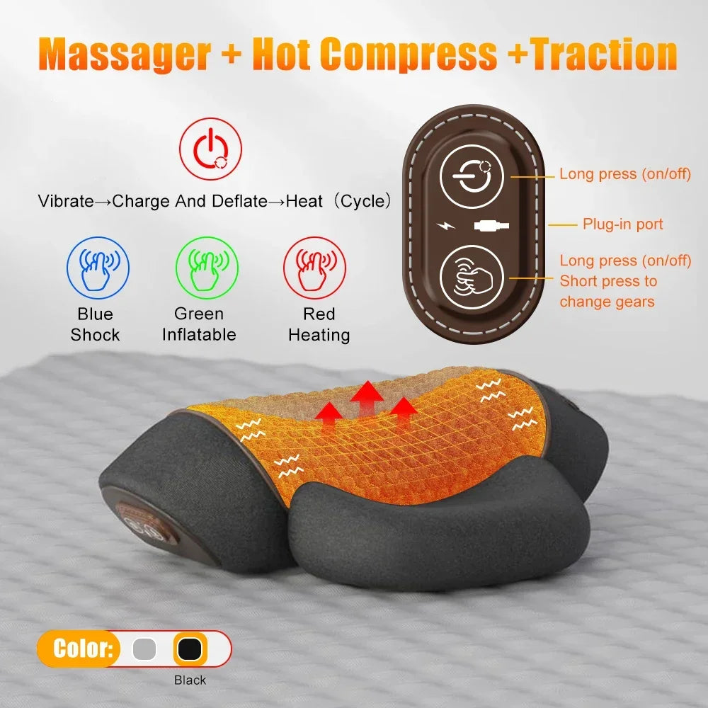 Electric Neck Massager Pillow – Hot Compress, Heating & Vibration, Cervical & Shoulder Massage, Back Traction