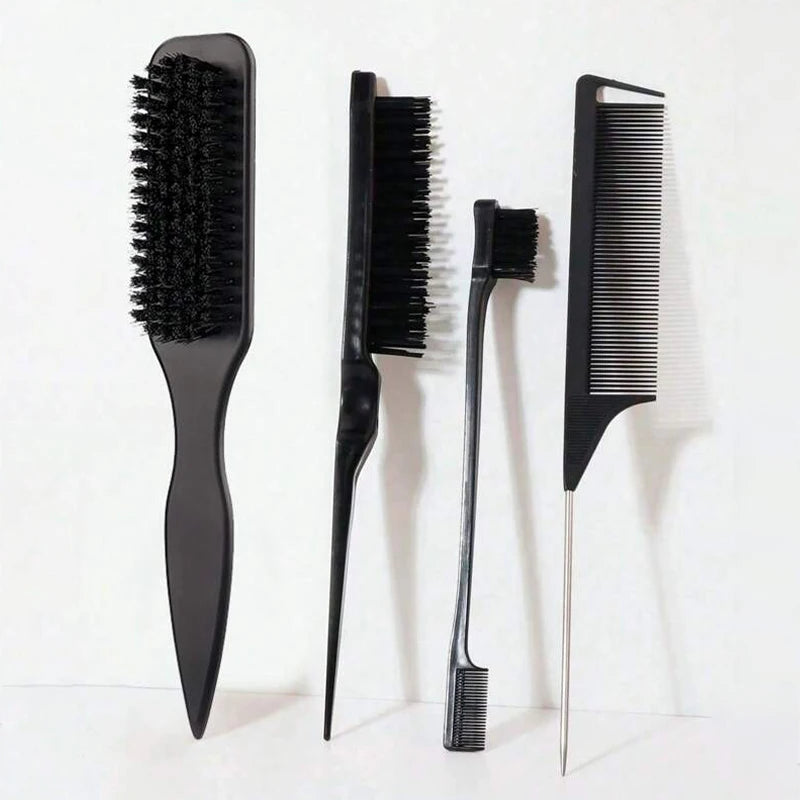 Boar Bristle Hair Brush – Slick Back, Ponytail & Bun, Edge Control, Backcombing & Teasing