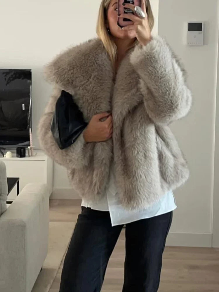 HXAO Manteau Femme – Fausse Fourrure, Fluffy, Automne/Hiver, Blanc/Rouge/Gris/Noir