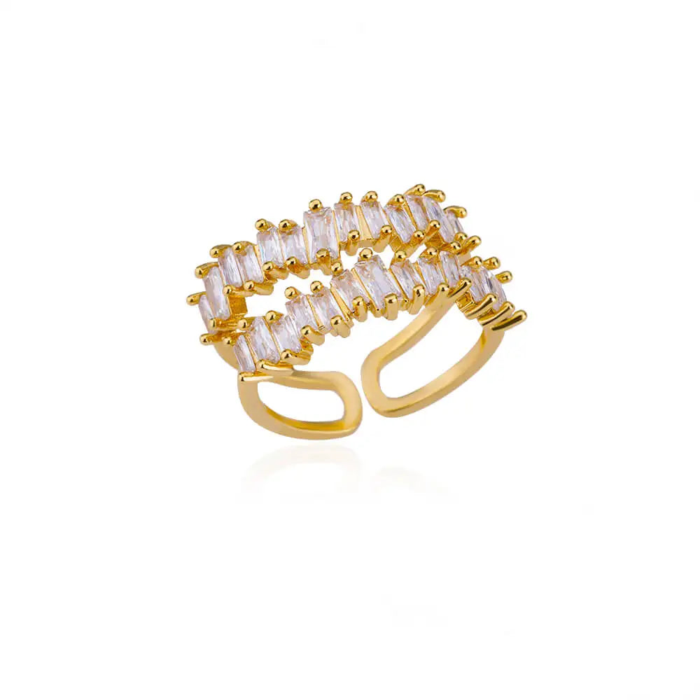 Double Éclat – Gold Zircon Adjustable Ring