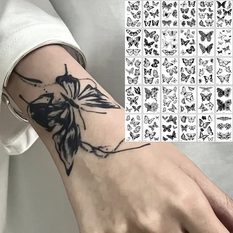 Black Butterfly Temporary Tattoos – 30PCS, 3D, Waterproof, for Arms & Legs