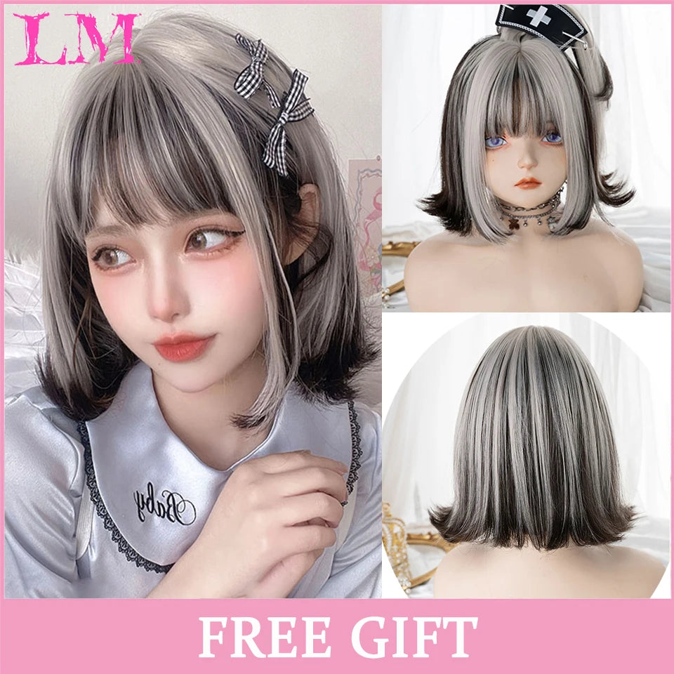 LM Cosplay Wig – 24" Long, Straight Pink, Bangs, Heat-Resistant