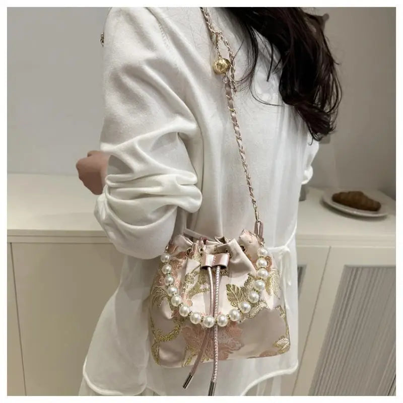 Pearl Bucket Shoulder Bag – Fashion Women’s Crossbody Handbag