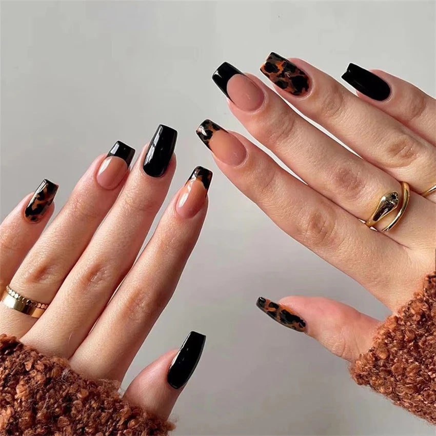 24pcs Wine Red Glitter Gradient Press-On Nails