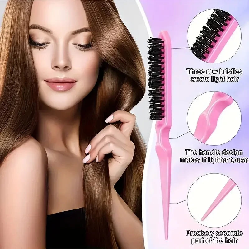 6PCS Hair Brush Set – Spray Bottle, Braiding Loop, Rat Tail Comb, Teasing & Edge Control Brushes