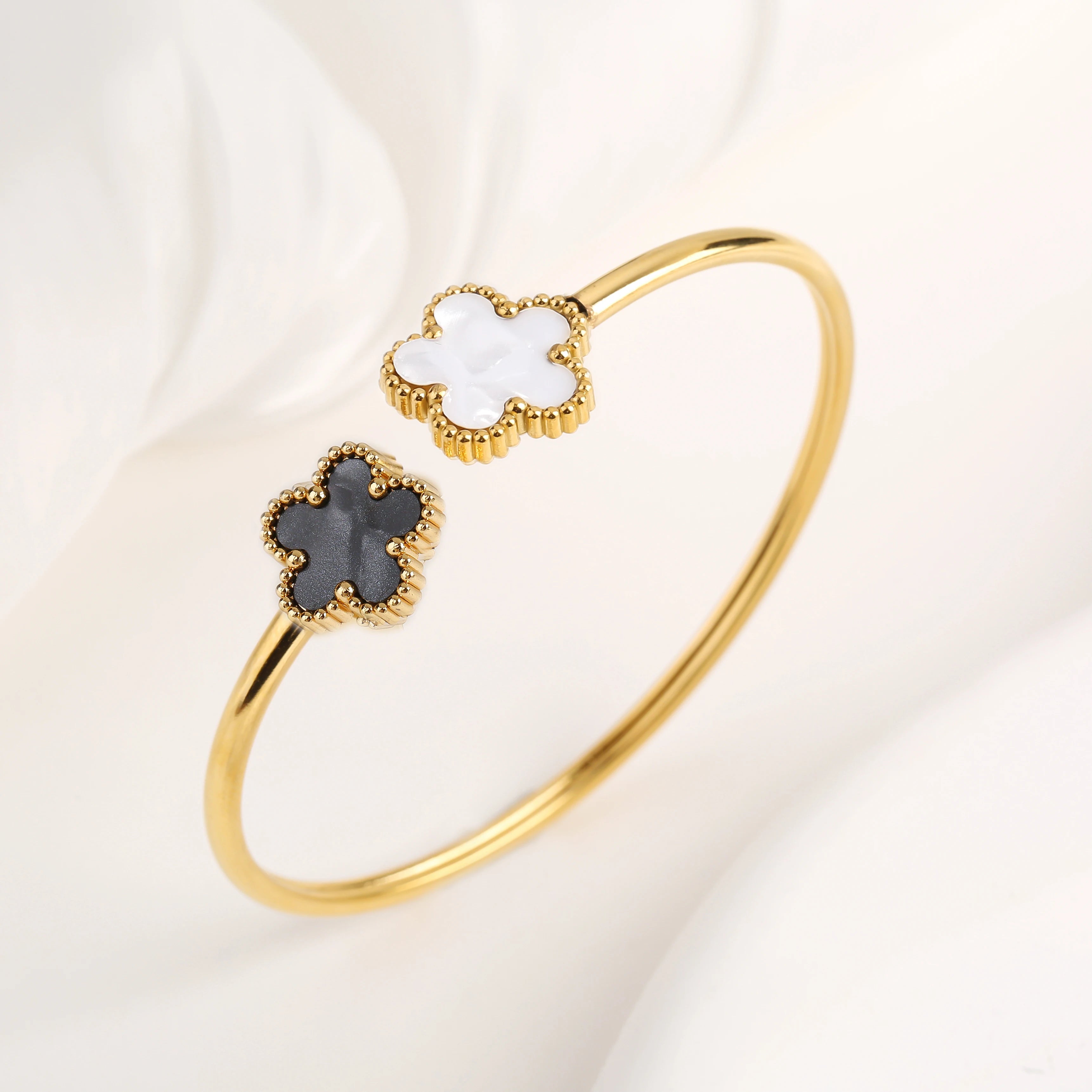 Creative Five-Leaf Flower Open Bangle – Stainless Steel for Women
