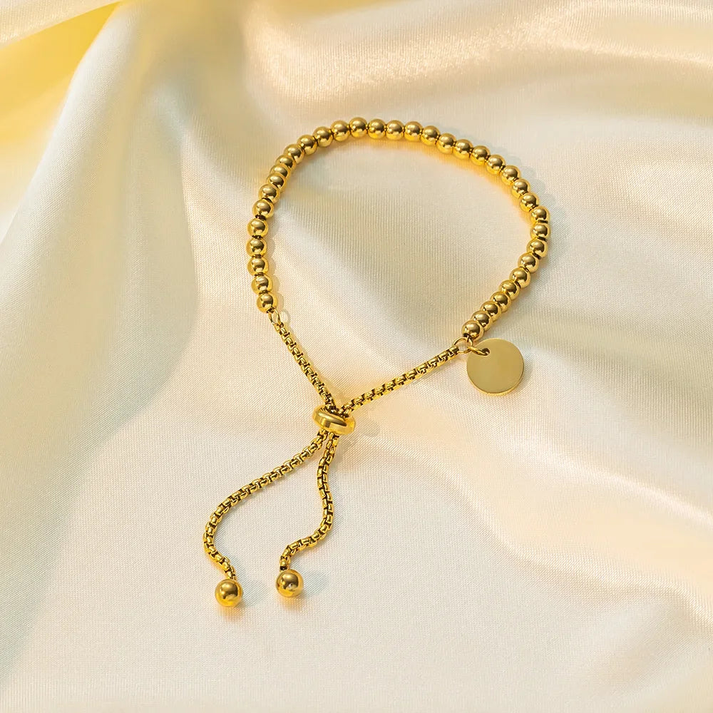 Golden Bead Adjustable Stainless Steel Bracelet – Women’s Fashion