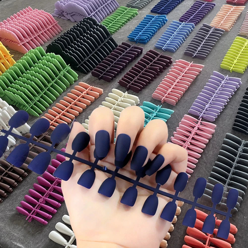 120PCS Coffin Press-On Nails – Random Colors, Matte, Short & Long, Full Cover