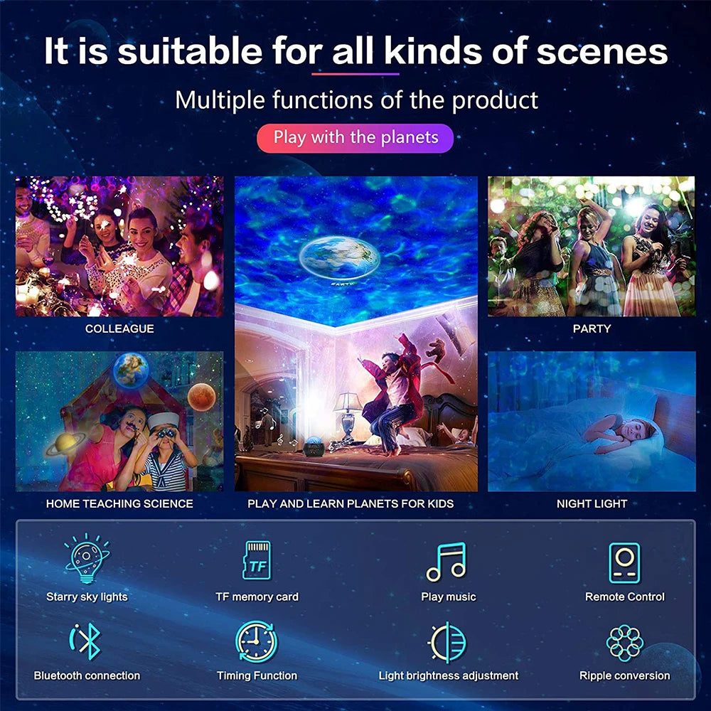 Galaxy Star Projector – LED Night Light with Bluetooth Music & Remote