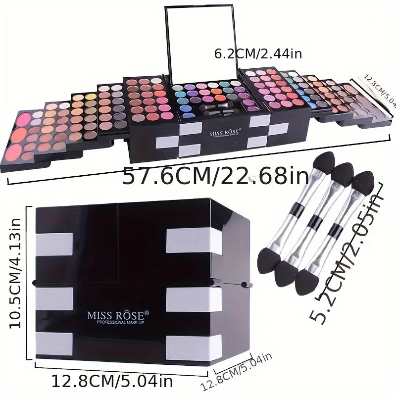 142-Color Makeup Set – Eyeshadow, 3 Blush & 3 Eyebrow Powders, Professional Use