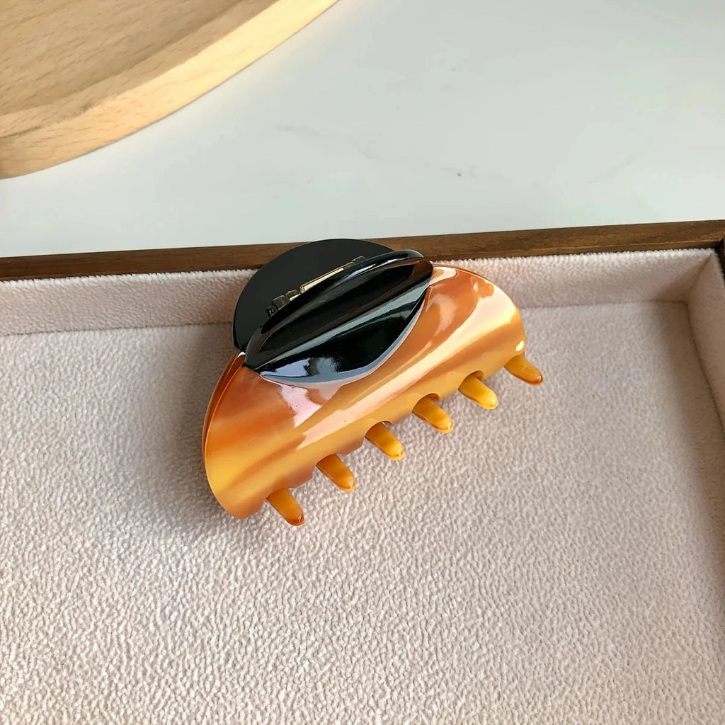 Vintage French Hair Clip – Two-Tone Wood & Marble Design