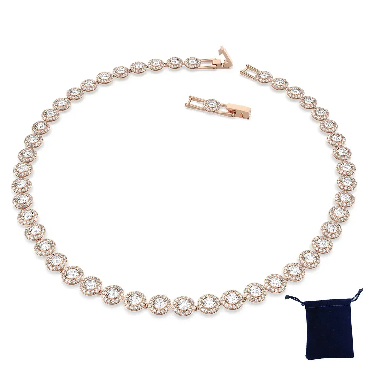 Women's Classic Diamond Round Crystal Necklace Set – S925 Silver