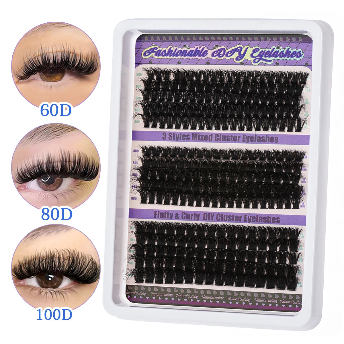 600PCS Eyelash Extensions – Thick Fluffy, 30D/100D, Mixed Length, DIY Cluster Lashes