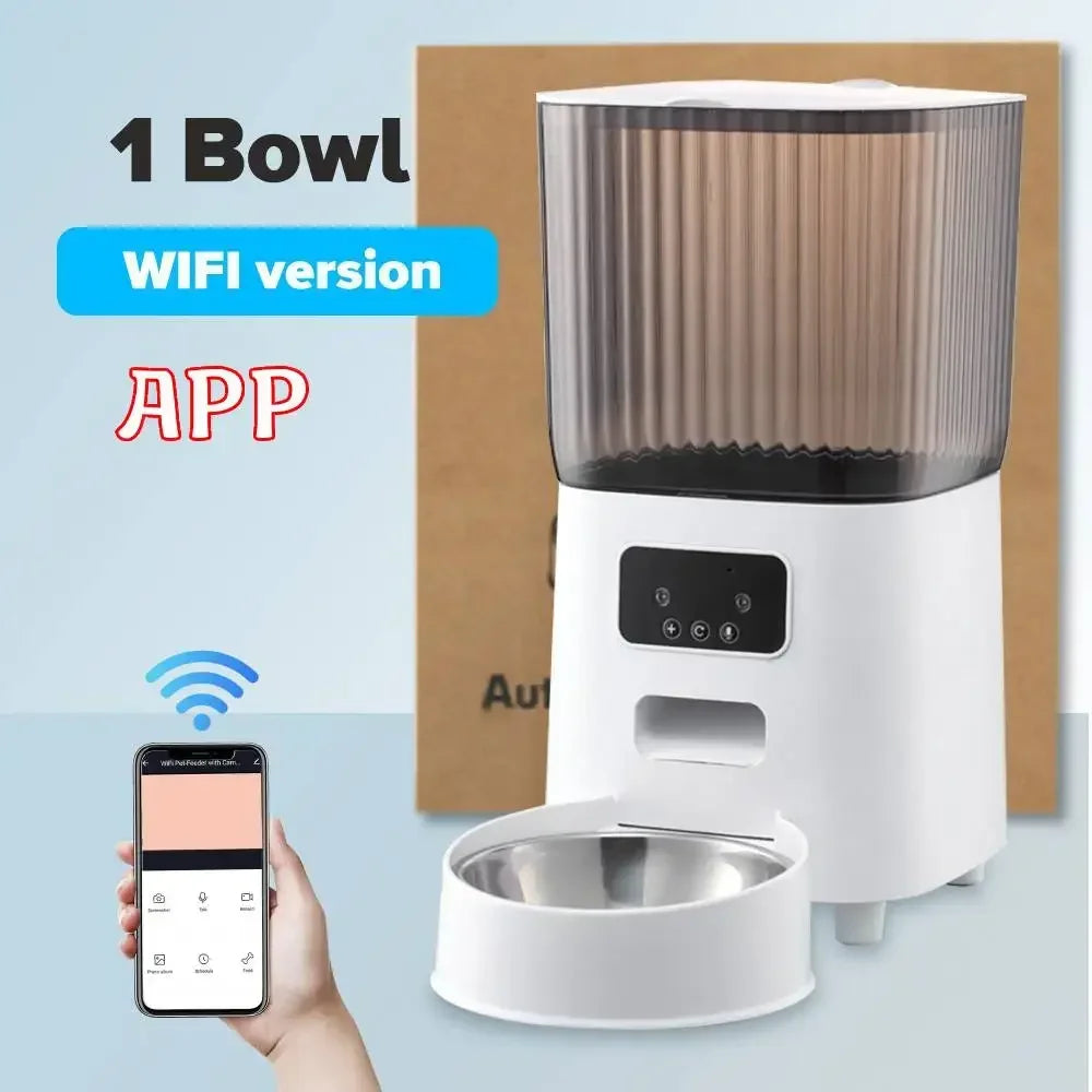 5L Smart Automatic Pet Feeder – WiFi, HD Camera, Timer, Stainless Steel Bowl, for Cats & Dogs