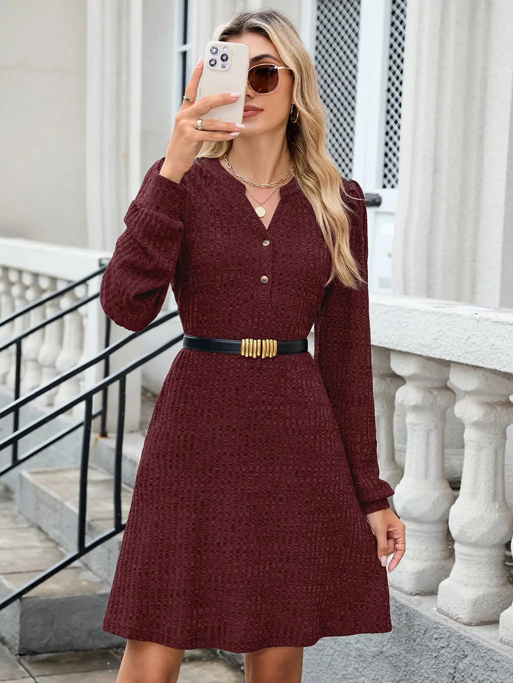 ZAFUL Women’s Long Sleeve V-Neck Knit Dress