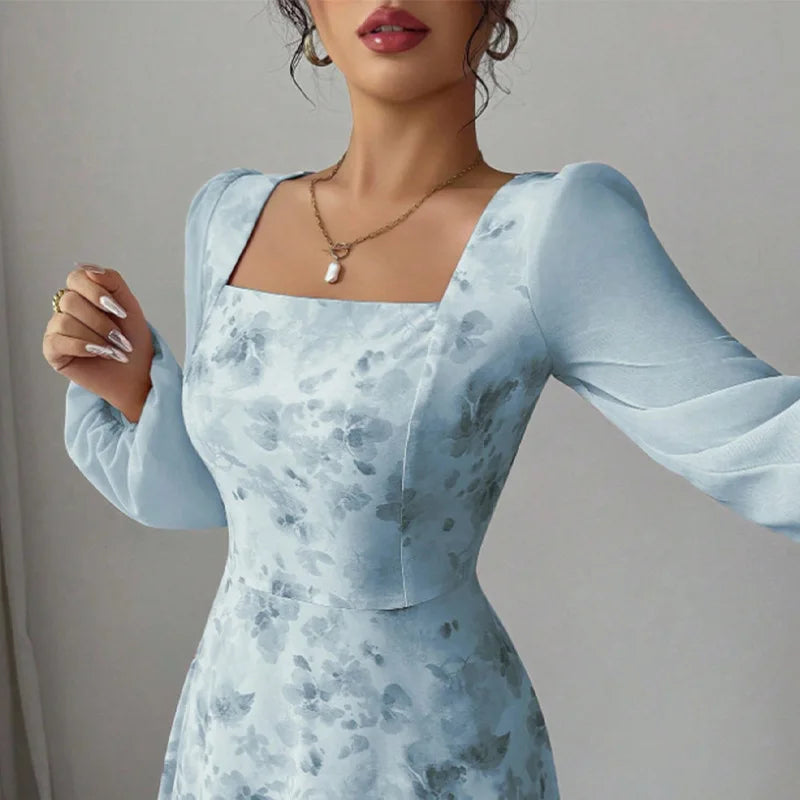 French Style Floral Chiffon Long Dress