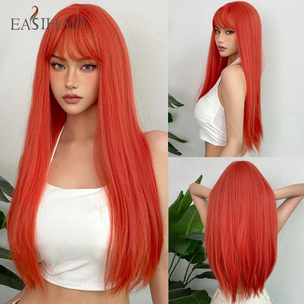 EASIHAIR Long Black Wig – Silky Straight, Bangs, Cosplay/Party, Heat-Resistant
