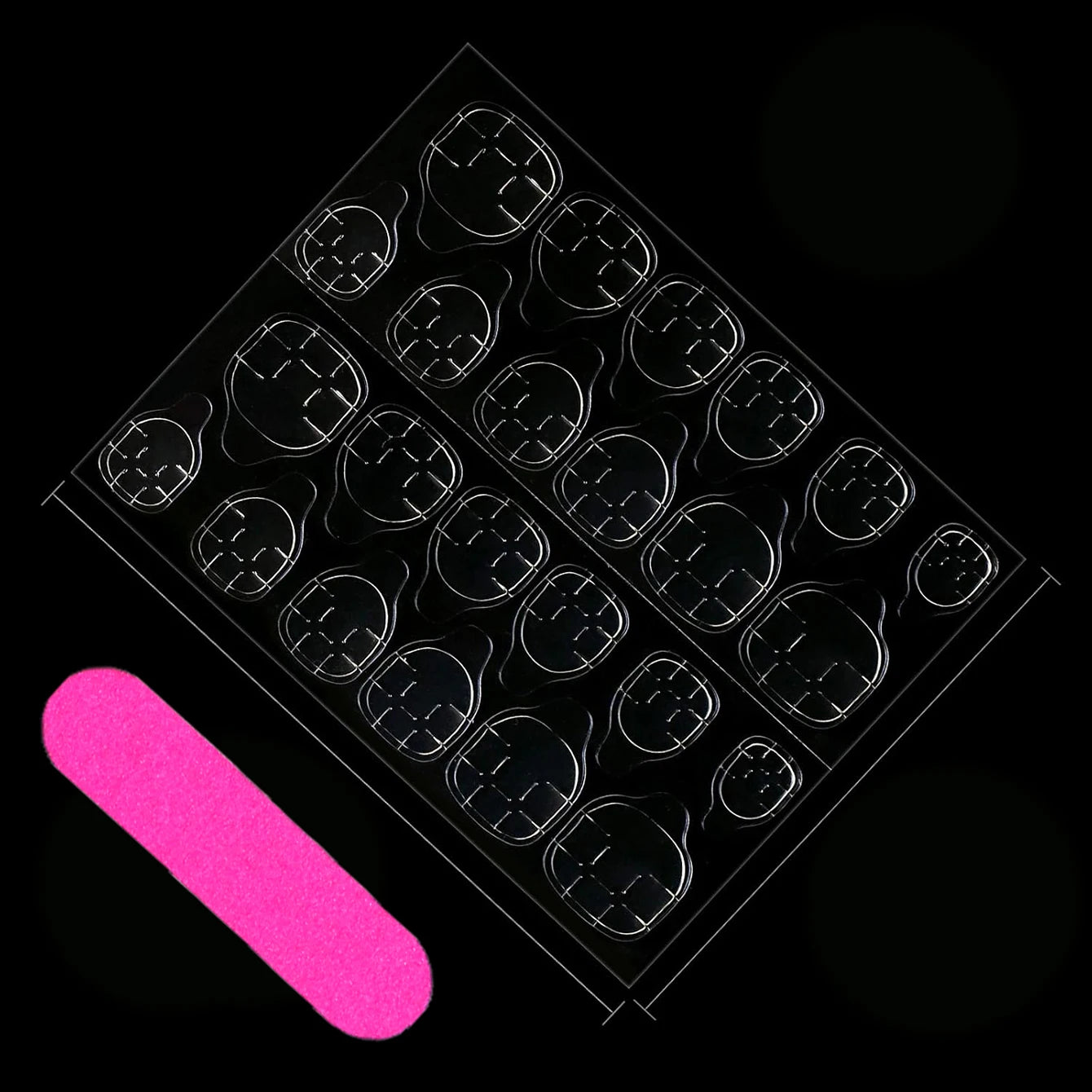 24PCS Black French Fake Nails – Pointed Almond, Heart Design & Gold Line, Acrylic