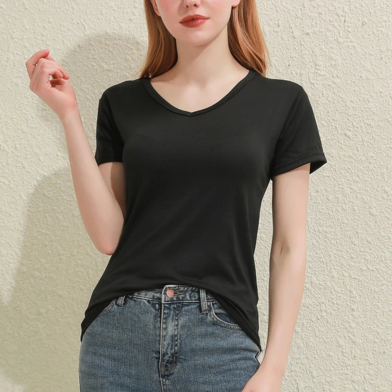 Women’s Summer Short Sleeve Round Neck T-Shirt – Casual Solid Color Top