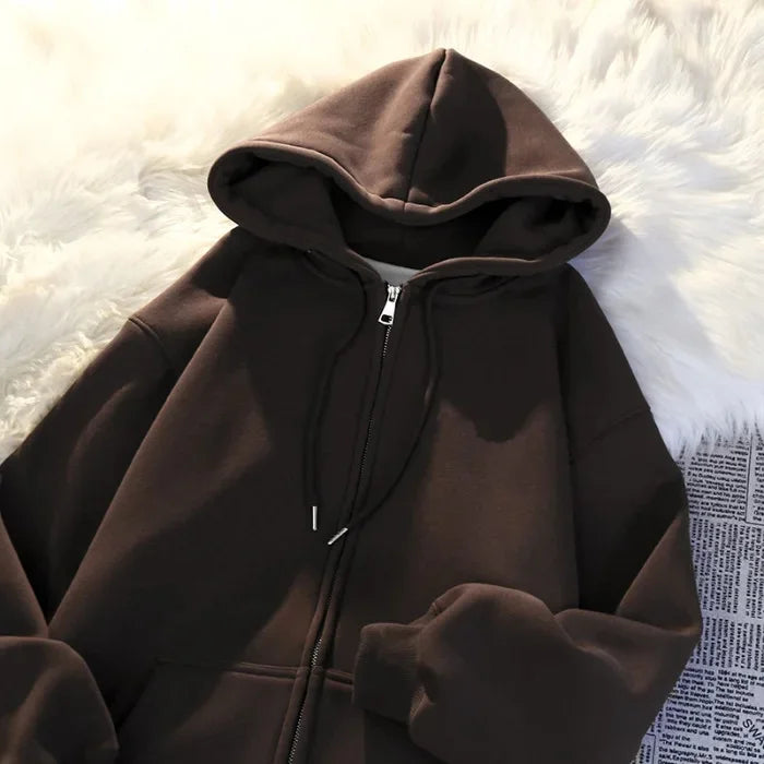 Hoodie Femme Oversize – Épaissie, Zippée, Coton/Polyester, Polaire, Style Décontracté