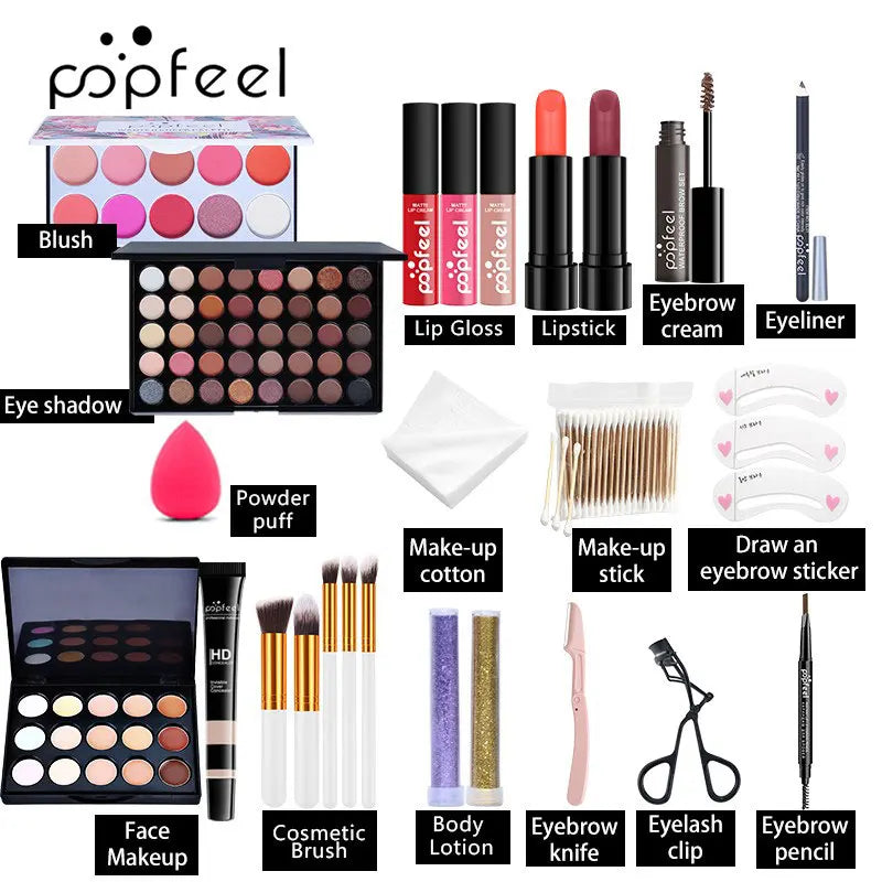 POPFEEL Face Makeup Set – Eyeshadow, Blush & Brushes, Beginner-Friendly, Gift Idea