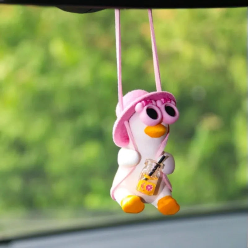 2-Piece Pink Duck Hat Car Mirror Pendant – Swing Decoration for Vehicles