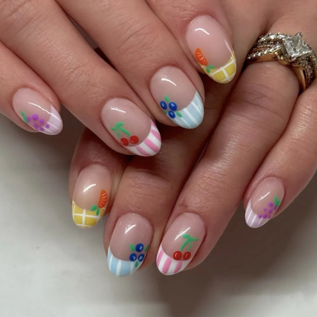 24pcs Matte Almond Press-On Nails with Rose Leaf Design