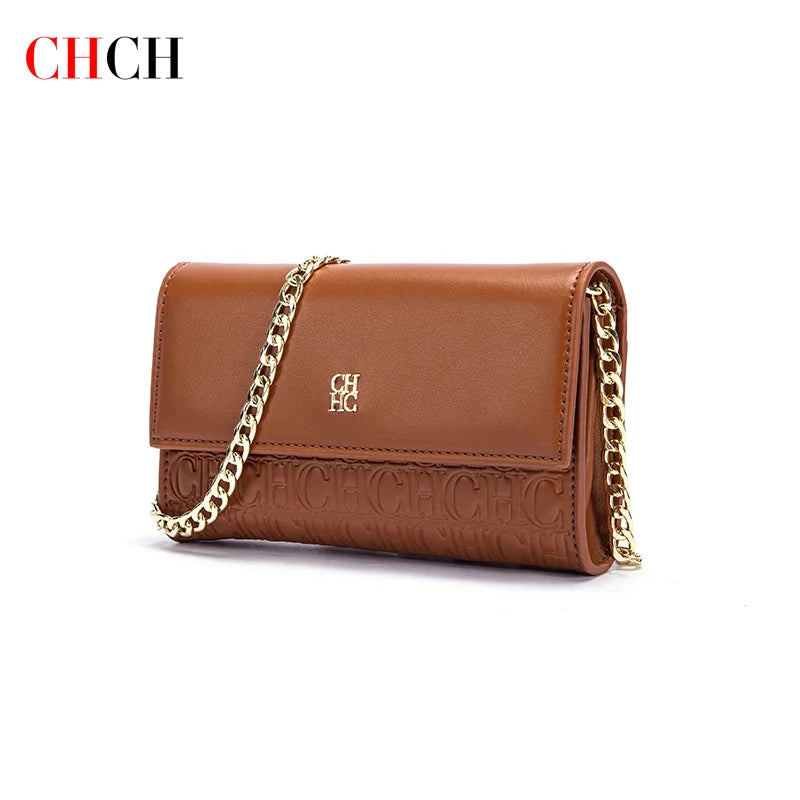 CHCH Women's Magnetic Flip Chain Shoulder Bag – Brown Small Square Wallet Bag