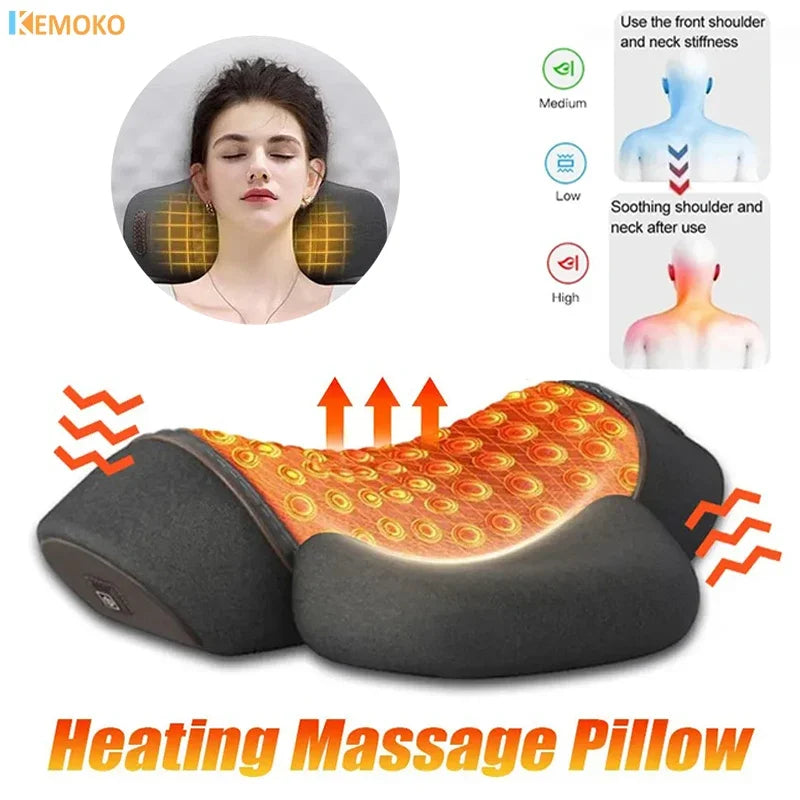 Electric Neck Massager Pillow – Heating, Vibration, Cervical Traction, Memory Foam Spine Support