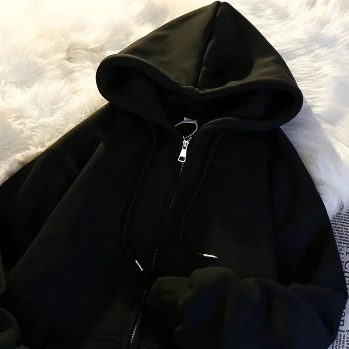 Hoodie Femme Oversize – Épaissie, Zippée, Coton/Polyester, Polaire, Style Décontracté