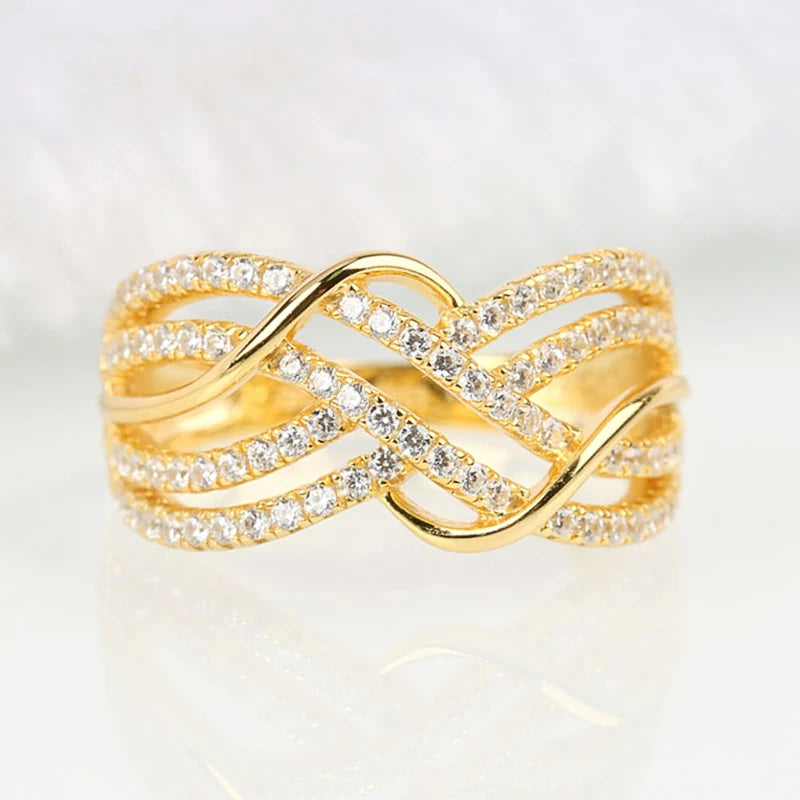 Huitan Trendy CZ Twist Cross Ring for Women